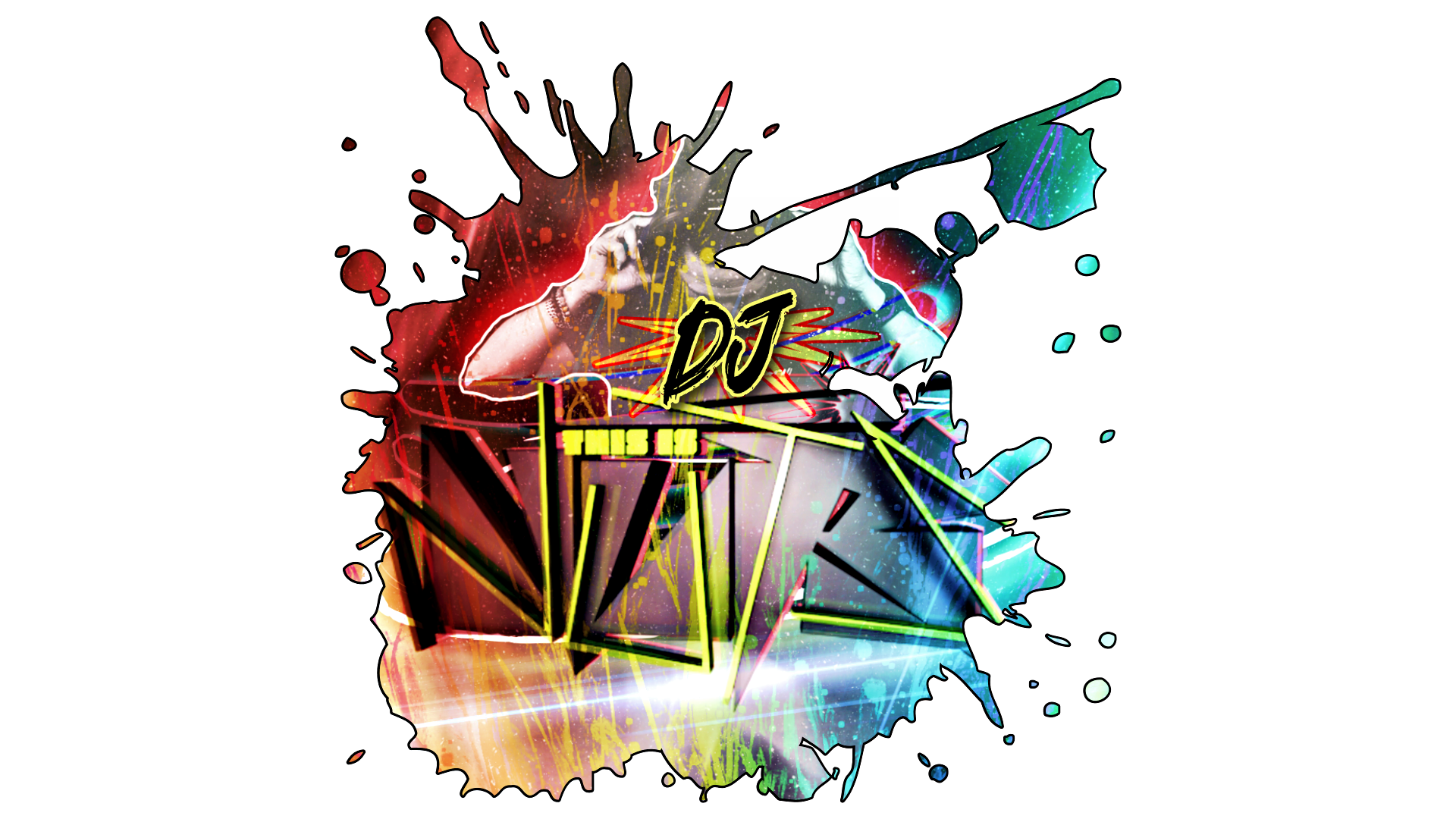 Farbiger DJ am Mischpult mit Grafikspritzern