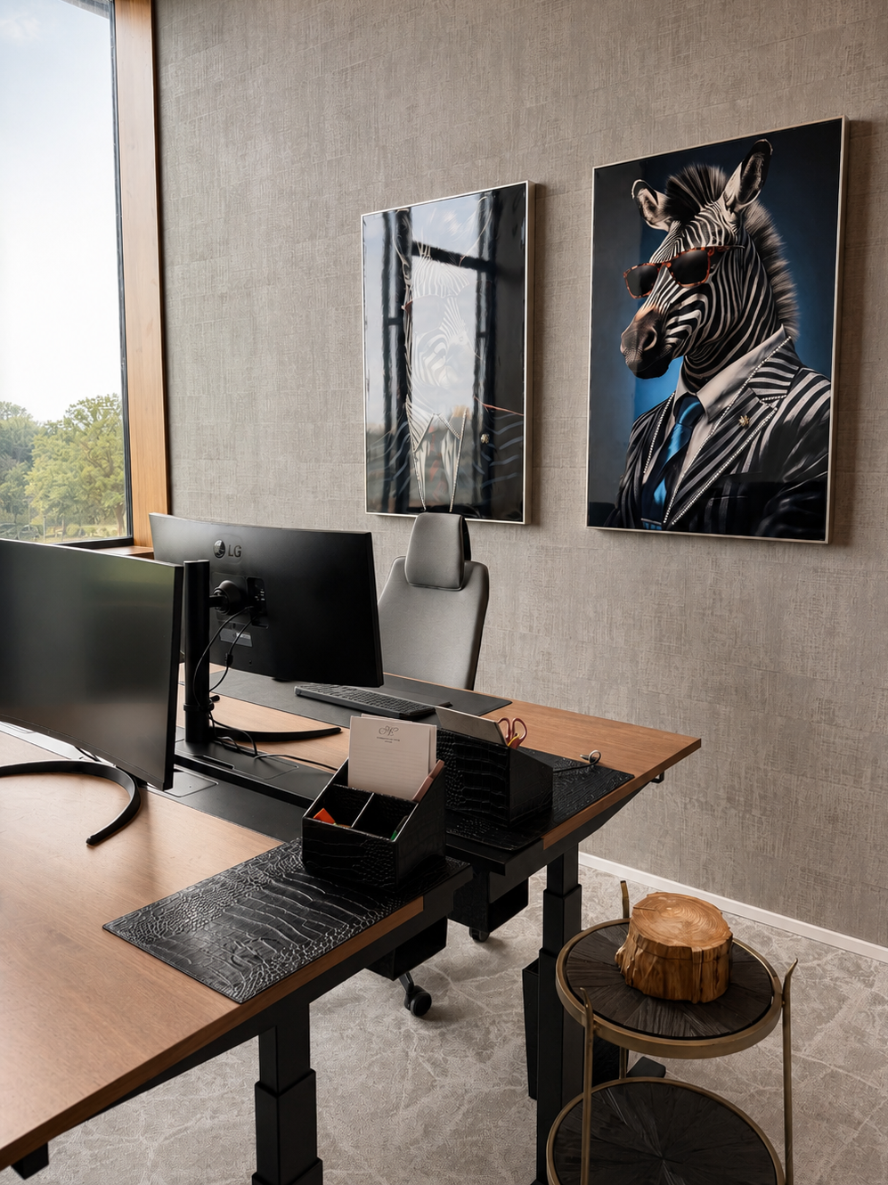 Modernes Büro mit Zebra-Kunstwerken