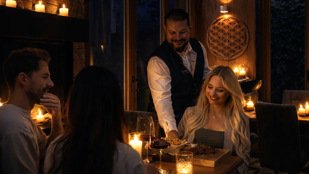 Romantisches Abendessen bei Kerzenschein in einem Restaurant.