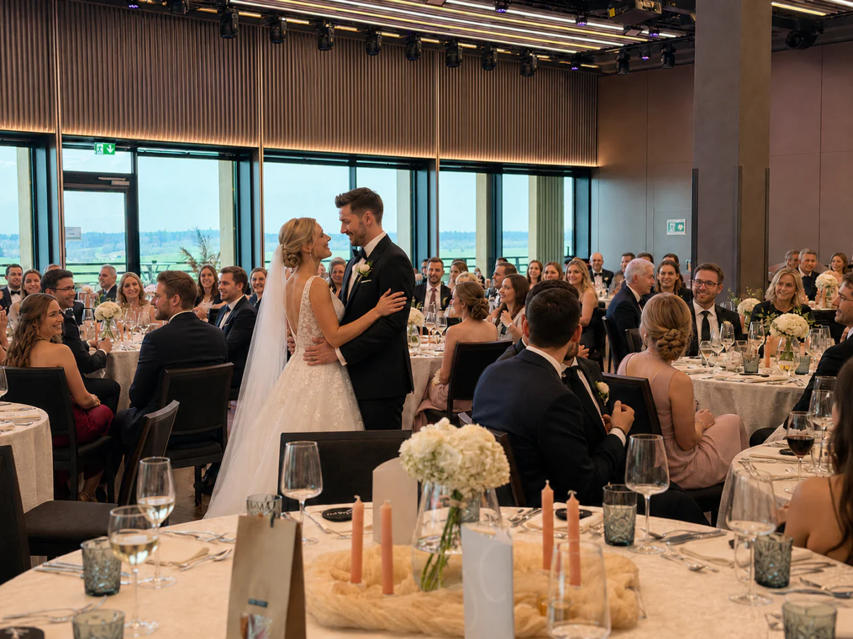 Brautpaar tanzt auf Hochzeitsempfang